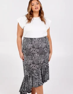 Curve Asymmetric Hem Tiered Midi Skirt