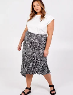 Curve Asymmetric Hem Tiered Midi Skirt