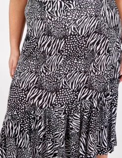 Curve Asymmetric Hem Tiered Midi Skirt