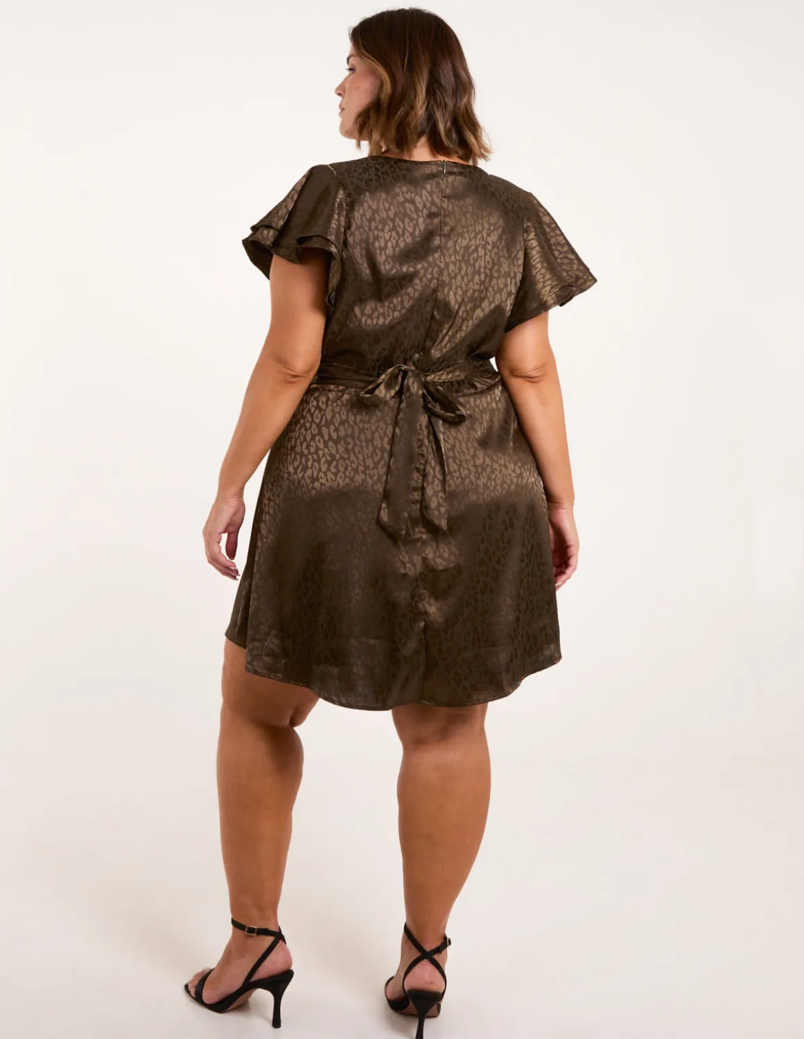 Curve Leopard Jacquard Frill Sleeve Mini Dress