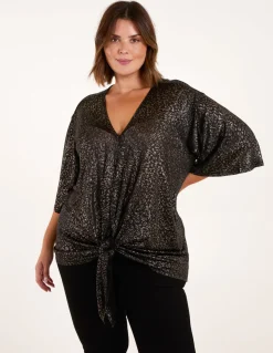 Curve Leopard V Neck Tie Front Top