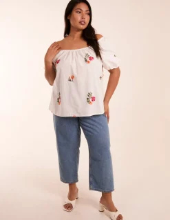 Curve Milkmaid Flower Embroidered Top