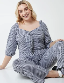Curve Milkmaid Gingham Jumpsuit