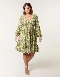 Curve Shirred Neck Elastic Mini Dress