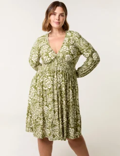 Curve Shirred Neck Elastic Mini Dress