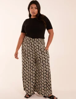 Curve Shirred Wide Leg Aztec Trousers