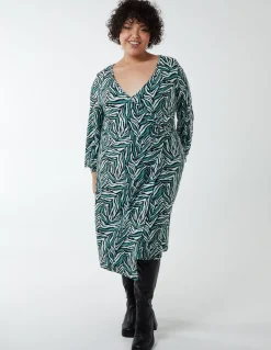 Curve V-Neck Ring Detail Midi Dress