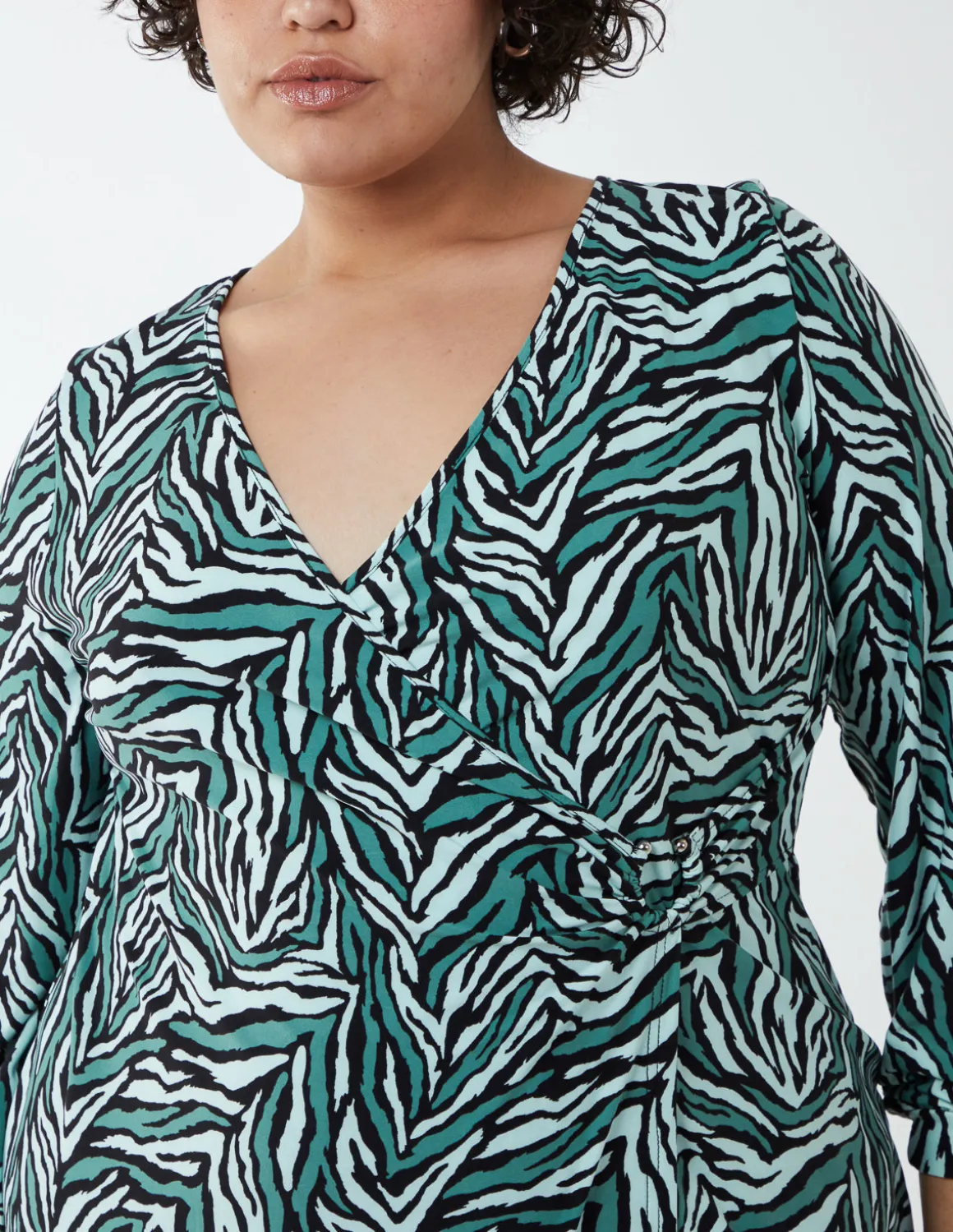 Curve V-Neck Ring Detail Midi Dress