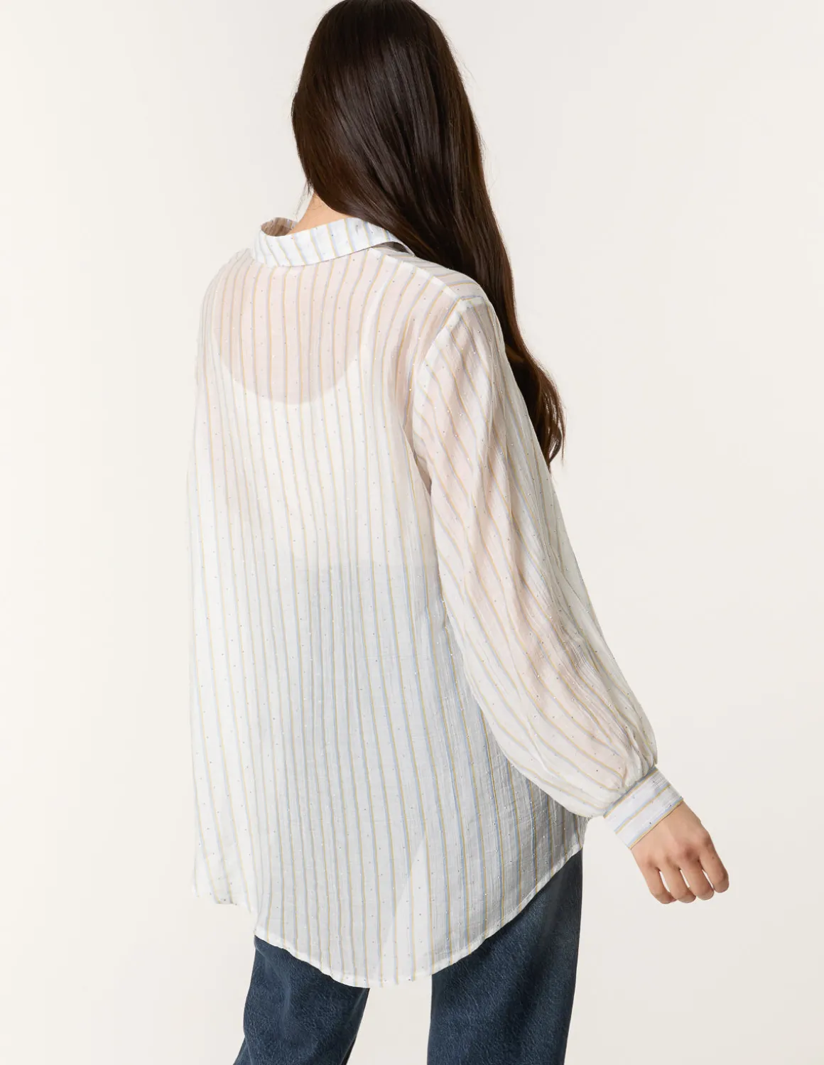 Diamante Detailed Shirt With Vertical Stripes