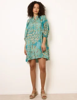 Diamante Tunic Dress With Puff Sleeve