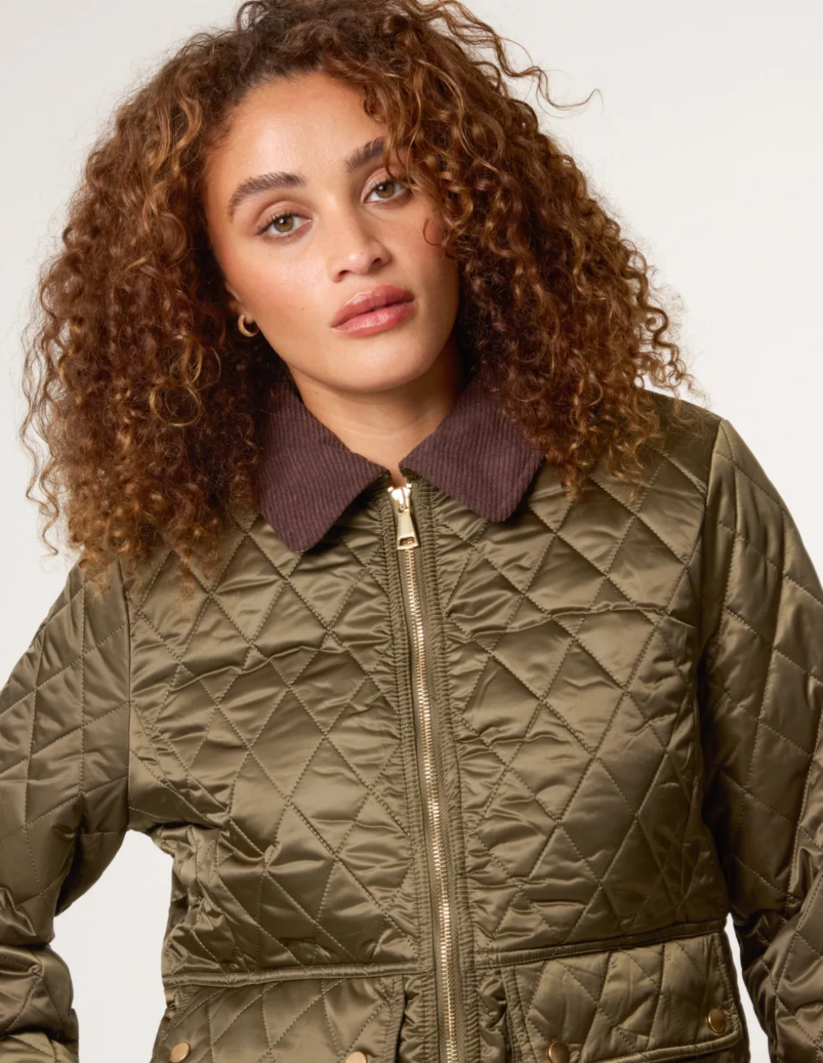Diamond Quilted Cord Collar Coat