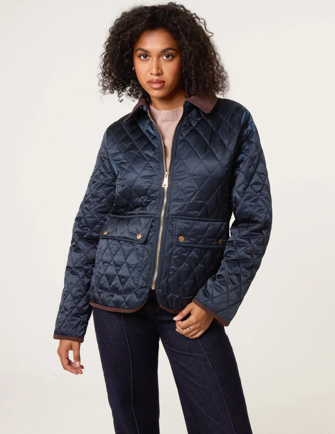 Diamond Quilted Cord Collar Coat