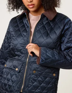Diamond Quilted Cord Collar Coat