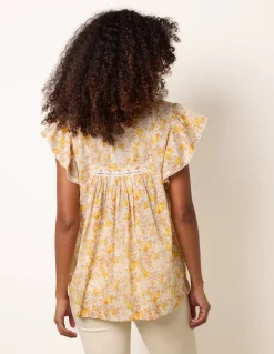 Ditsy Floral Cotton Ruffle Sleeve Top