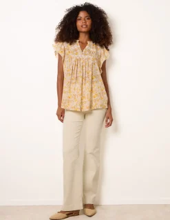 Ditsy Floral Cotton Ruffle Sleeve Top