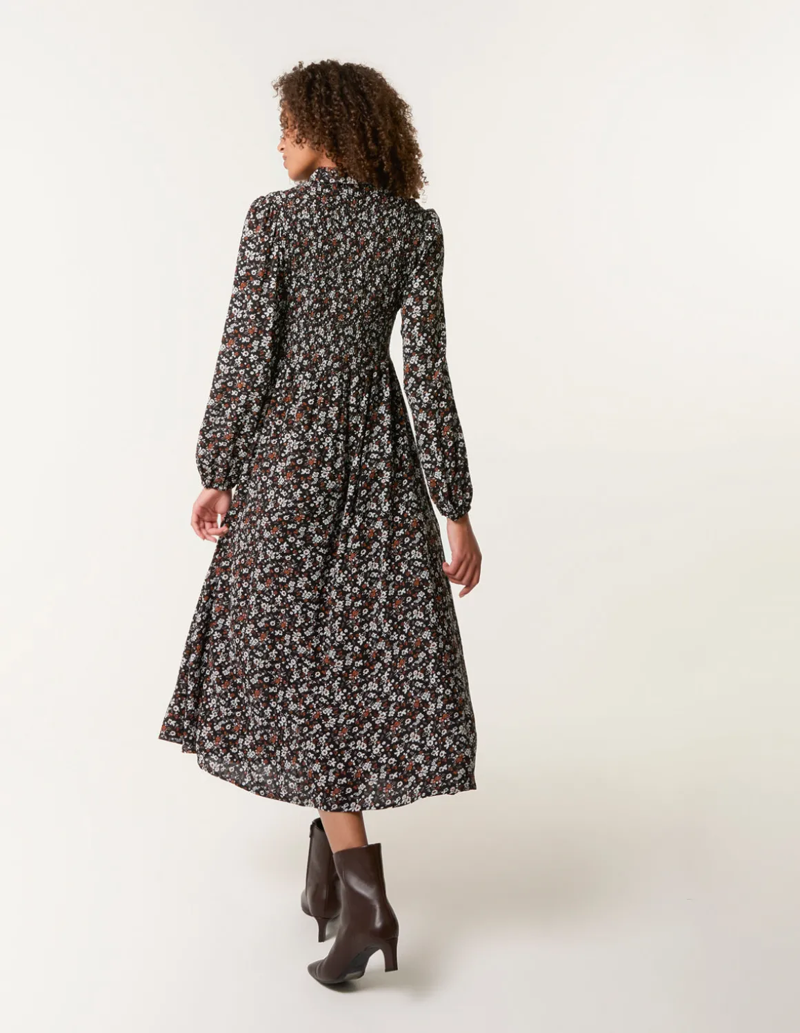 Ditsy Floral Long Sleeve Shirred Maxi Dress