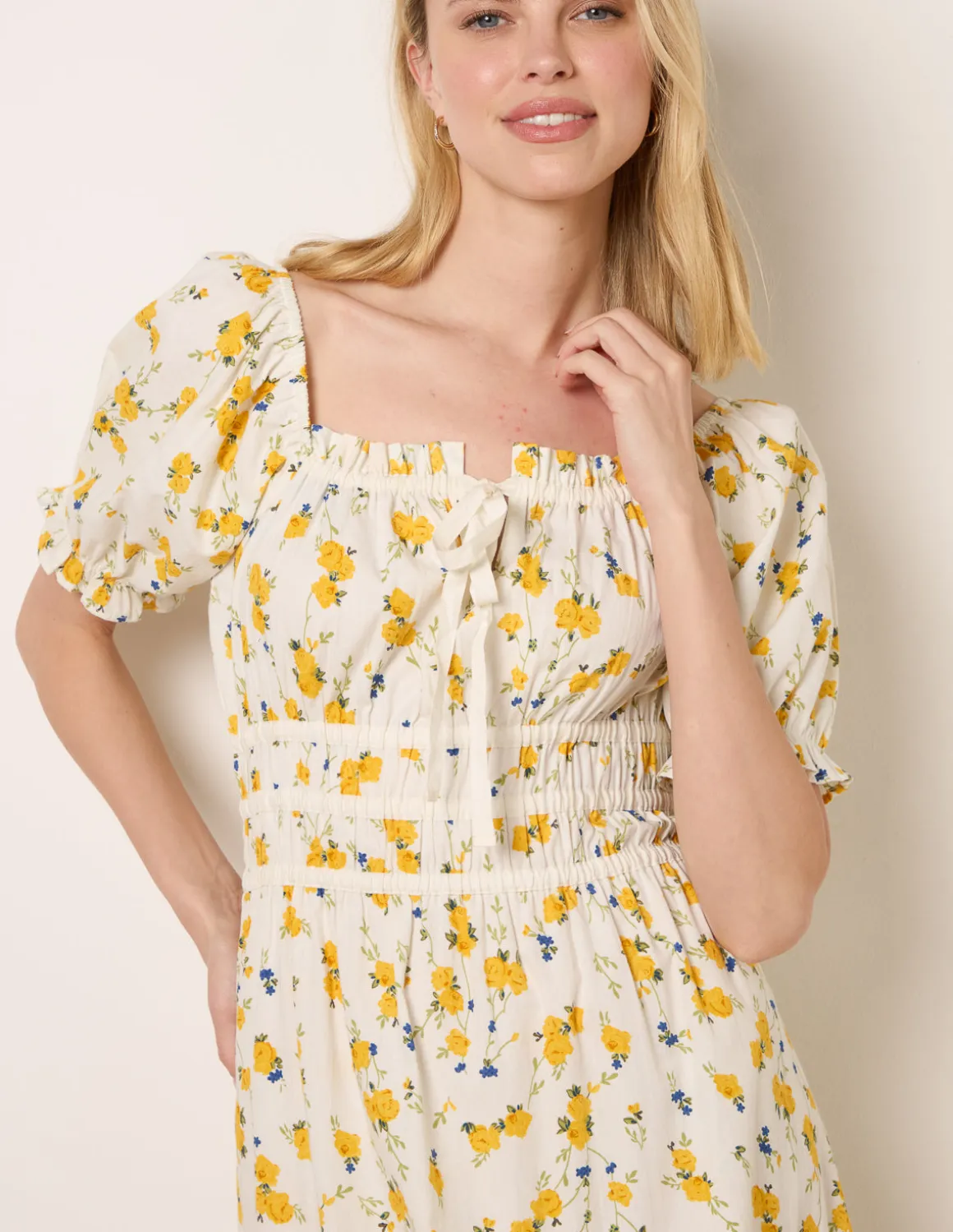 Ditsy Floral Poplin Milkmaid Midi Dress