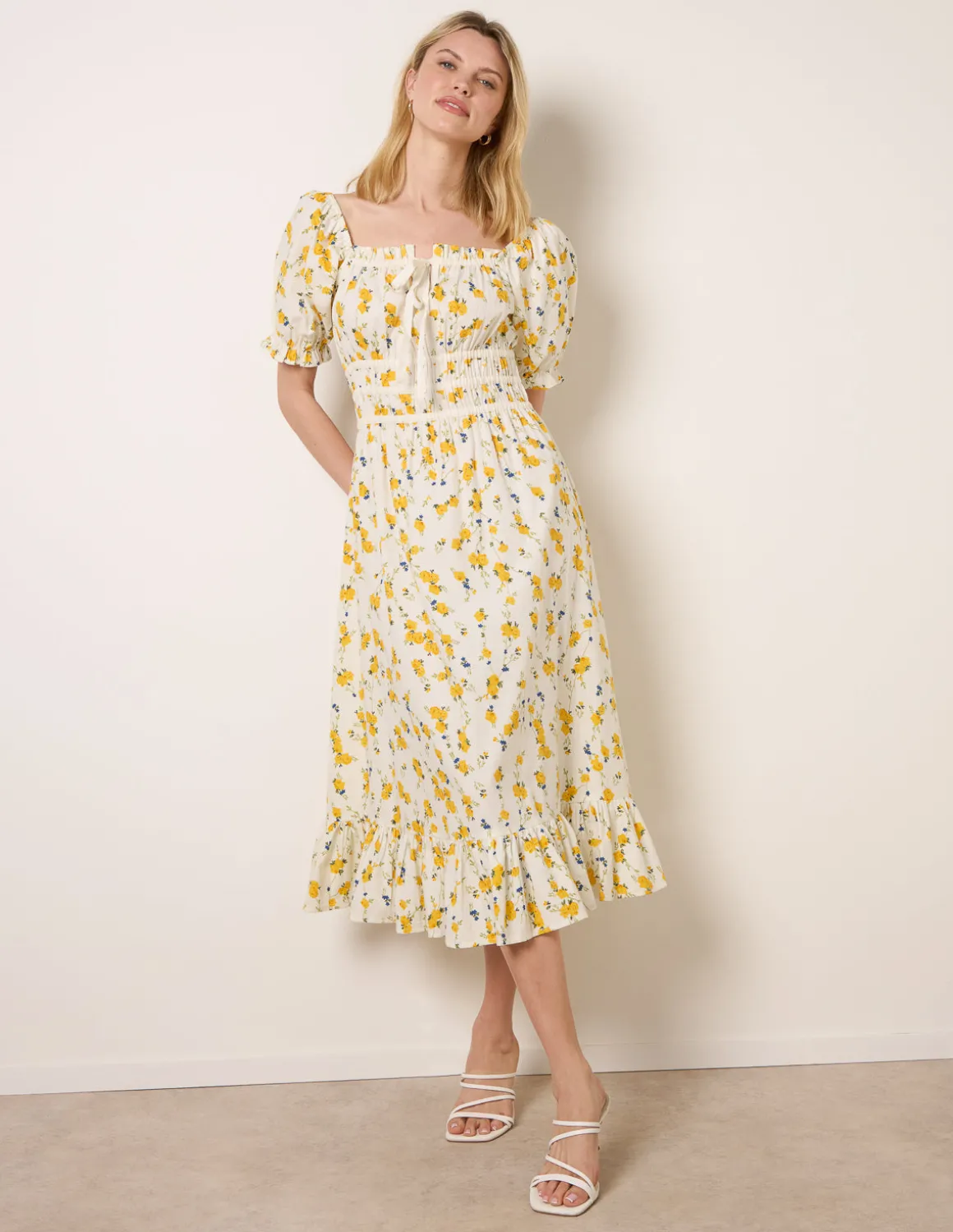 Ditsy Floral Poplin Milkmaid Midi Dress