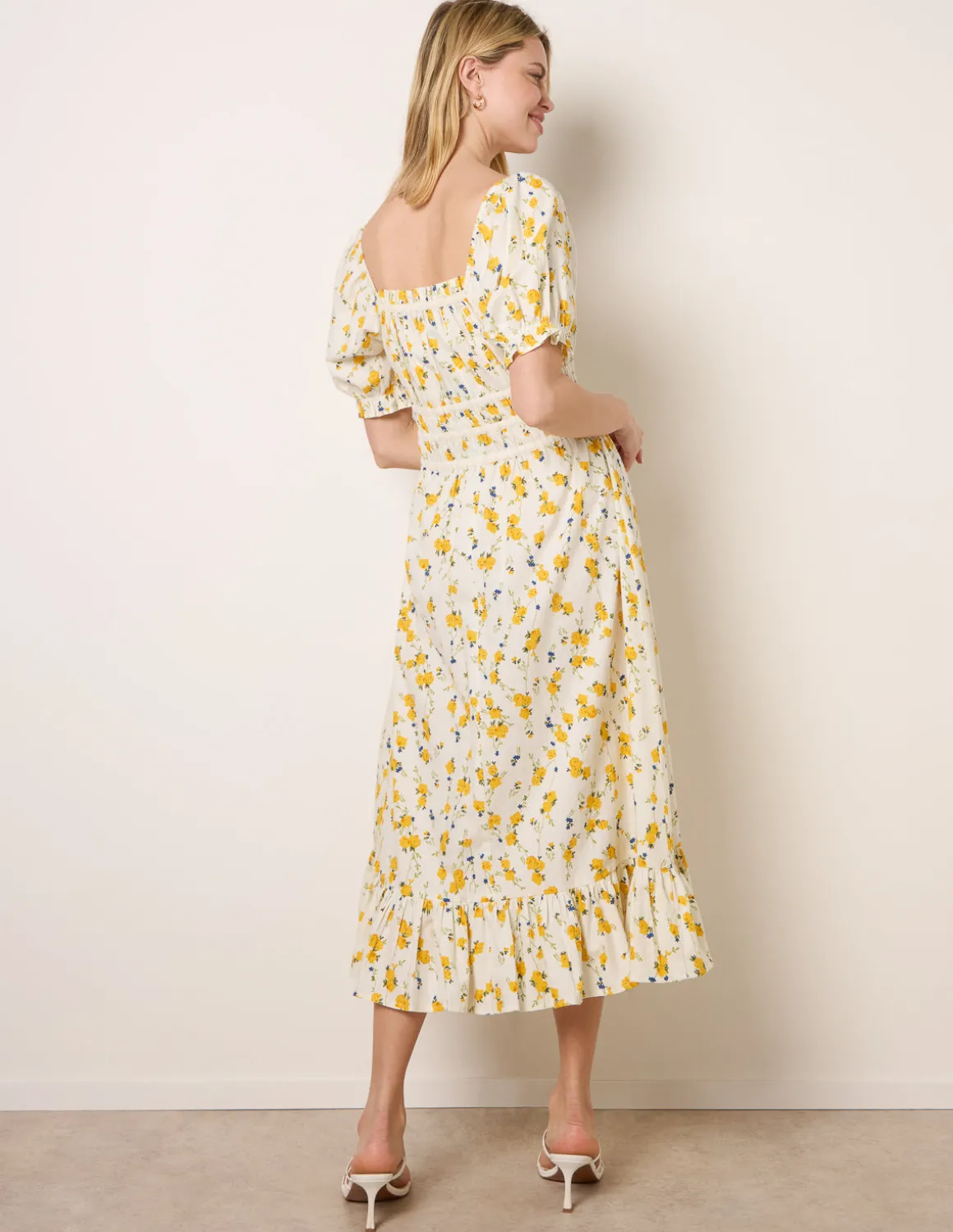 Ditsy Floral Poplin Milkmaid Midi Dress