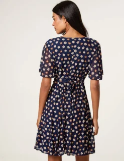 Ditsy Floral V Neck Tie Back Mini Dress