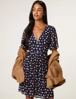 Ditsy Floral V Neck Tie Back Mini Dress