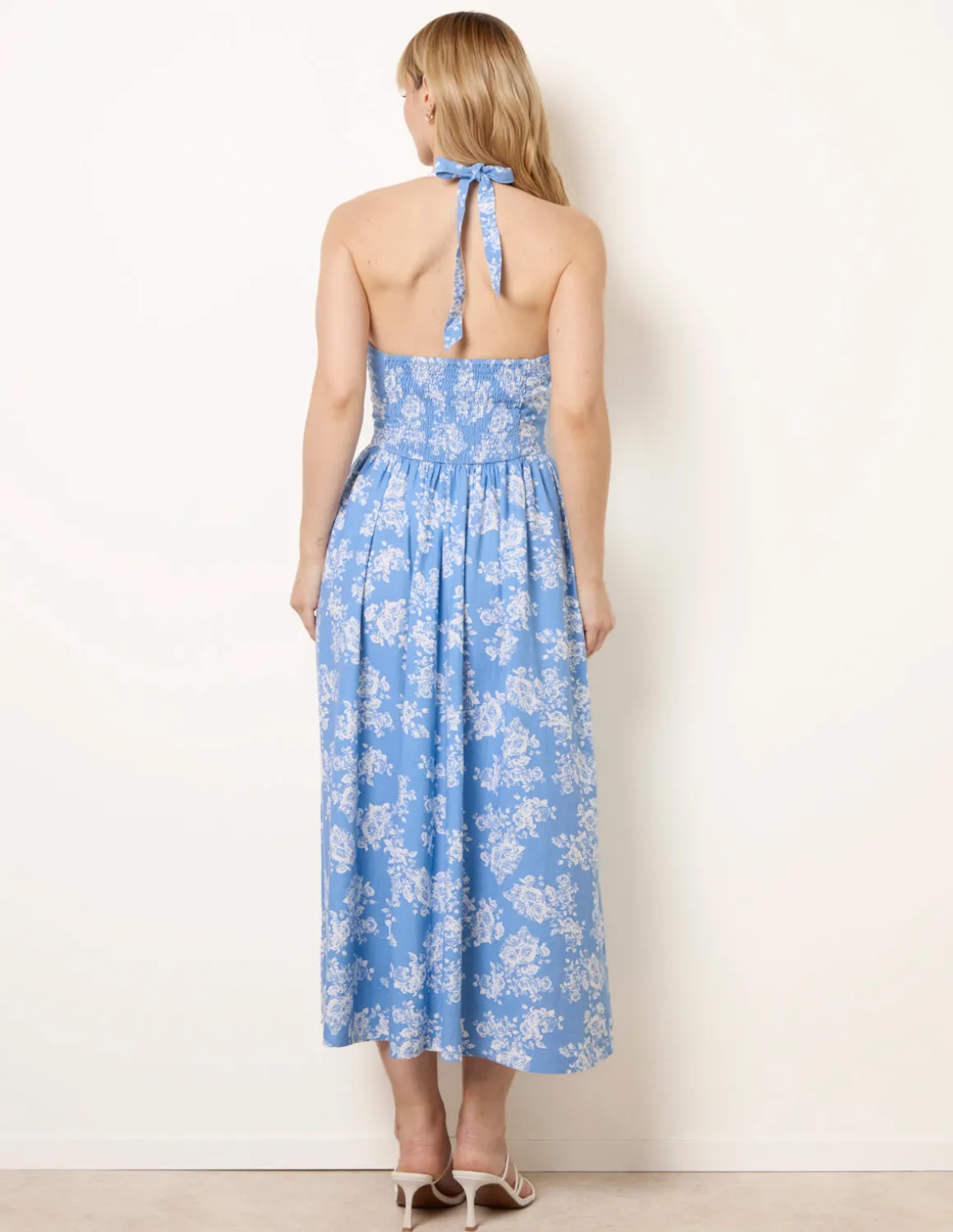 Ditsy Floral V Waist Halter Midi Dress