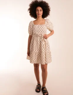 Dobby Spot Milkmaid Mini Dress
