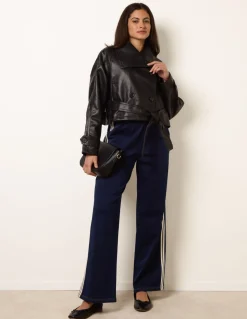 Double Breasted Leather Look Jacket