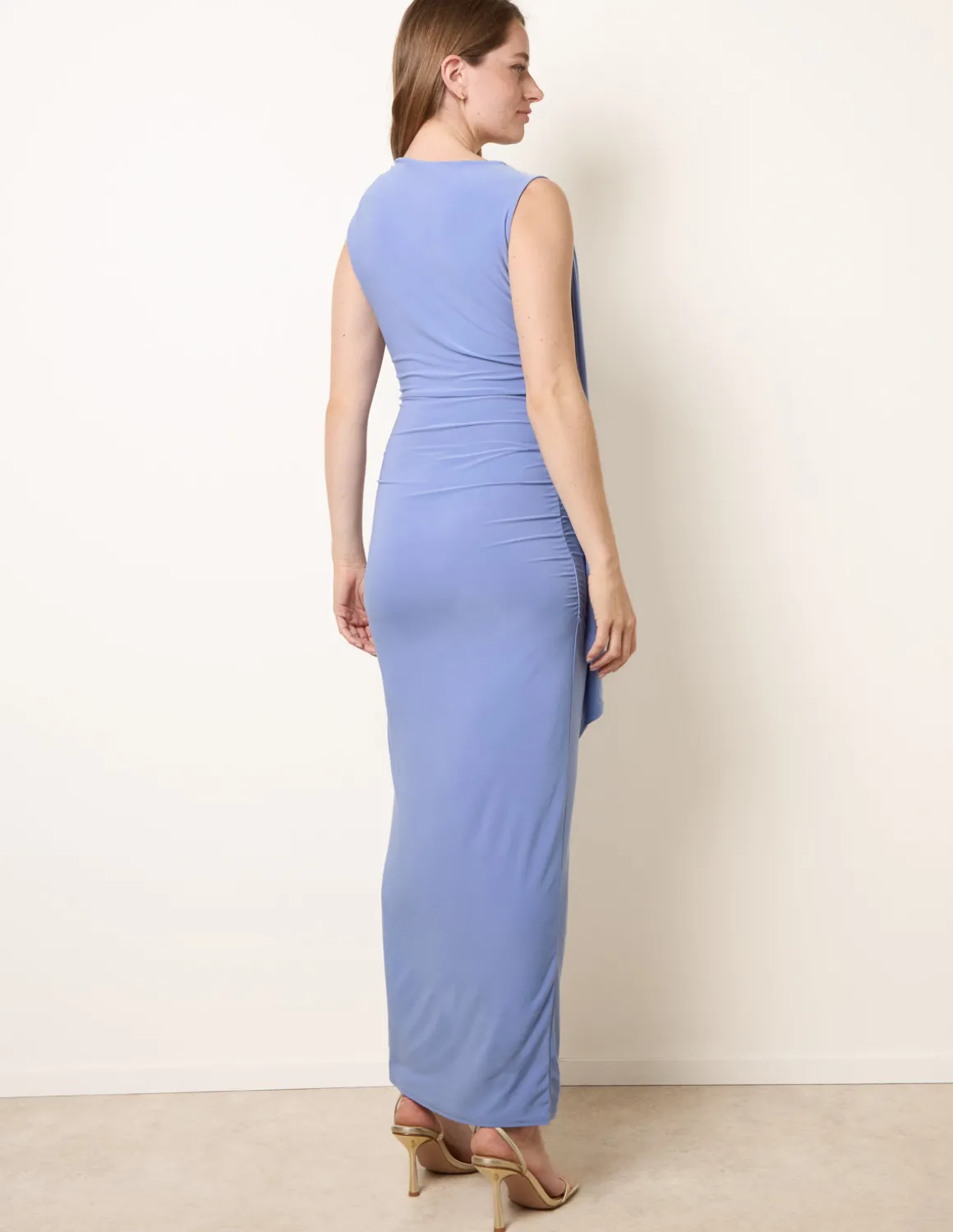 Drape Brooch Detailing Ruched Maxi Dress