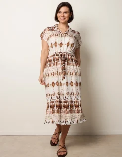 Drawstring Printed Midi Shirt Dress