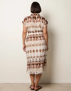 Drawstring Printed Midi Shirt Dress