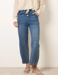 Drawstring Seam Detail Wide Leg Jeans