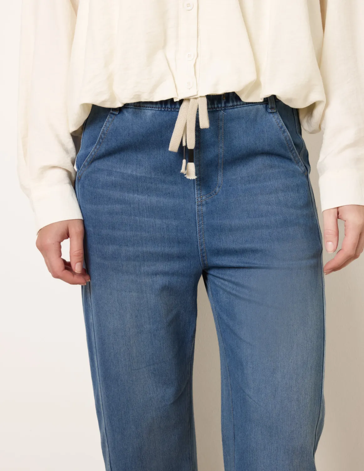 Drawstring Seam Detail Wide Leg Jeans