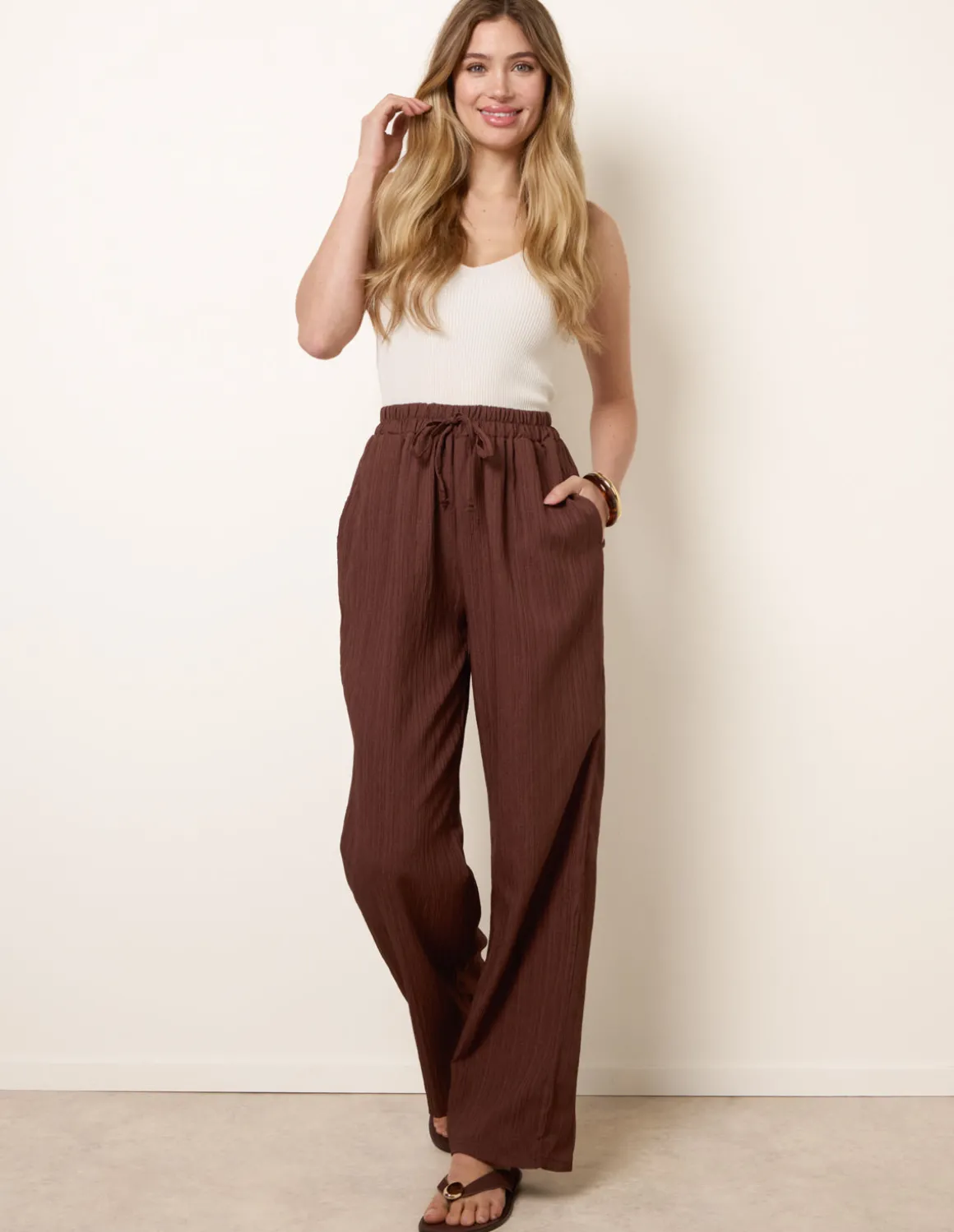 Drawstring Wide Leg Trousers