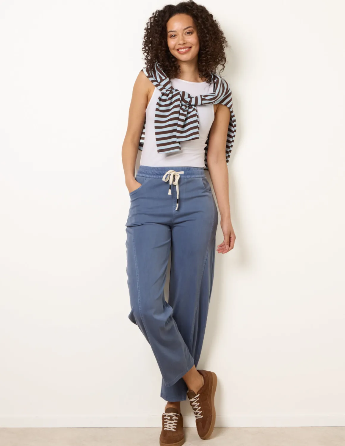 Elasticated Waistband Front Tie Stretch Trousers