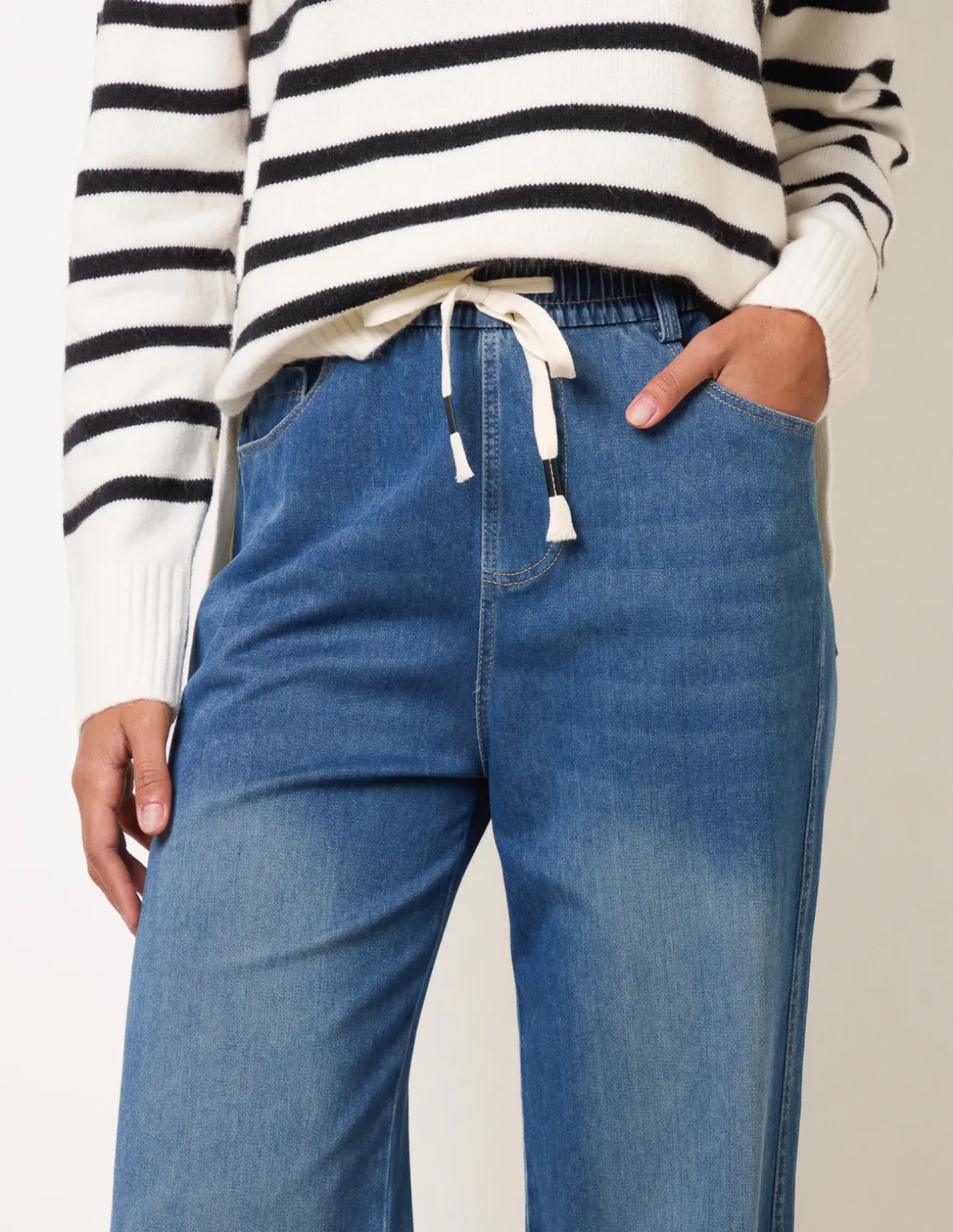 Elasticated Waist Jeans With Tie