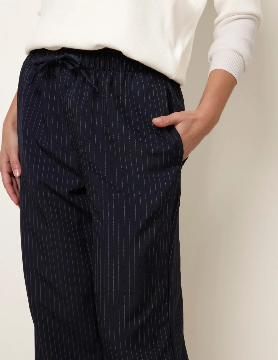 Elasticated Waist Pinstripe Trousers
