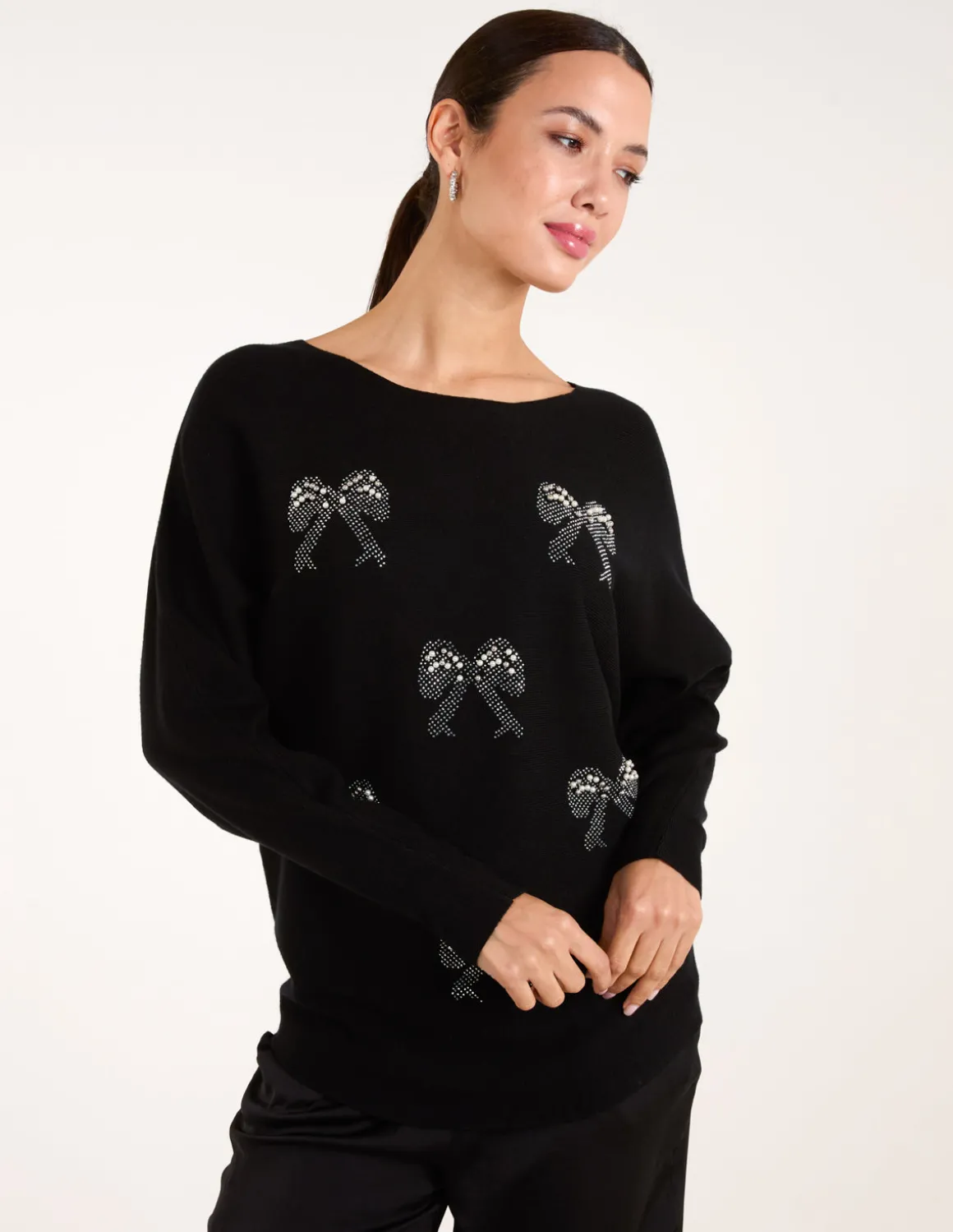 Embellished Bows Knitted Jumper