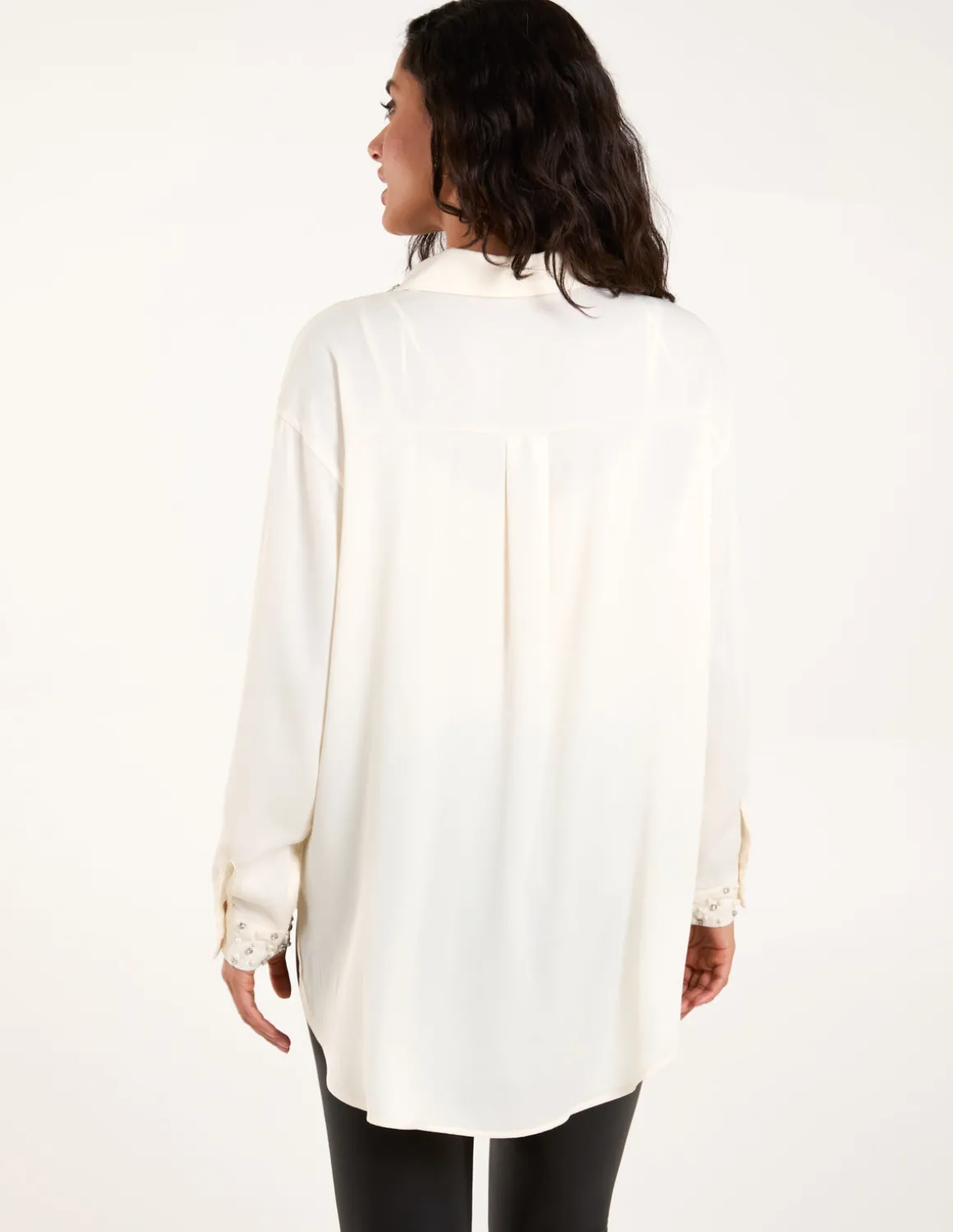 Embellished Collar & Cuff Satin Shirt