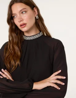 Embellished Collar Tunic Top