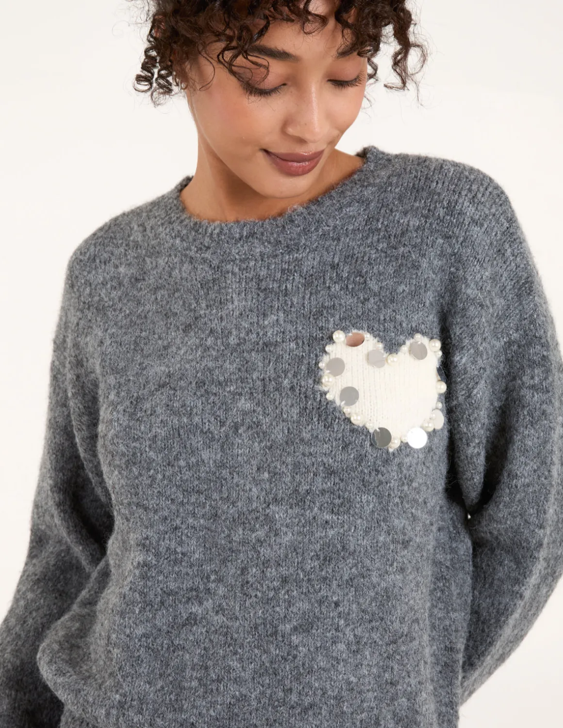 Embellished Heart Knit Jumper
