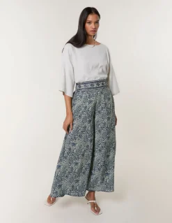 Embellished Waist Wide Leg Trousers
