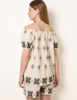 Embroidered Bardot Top