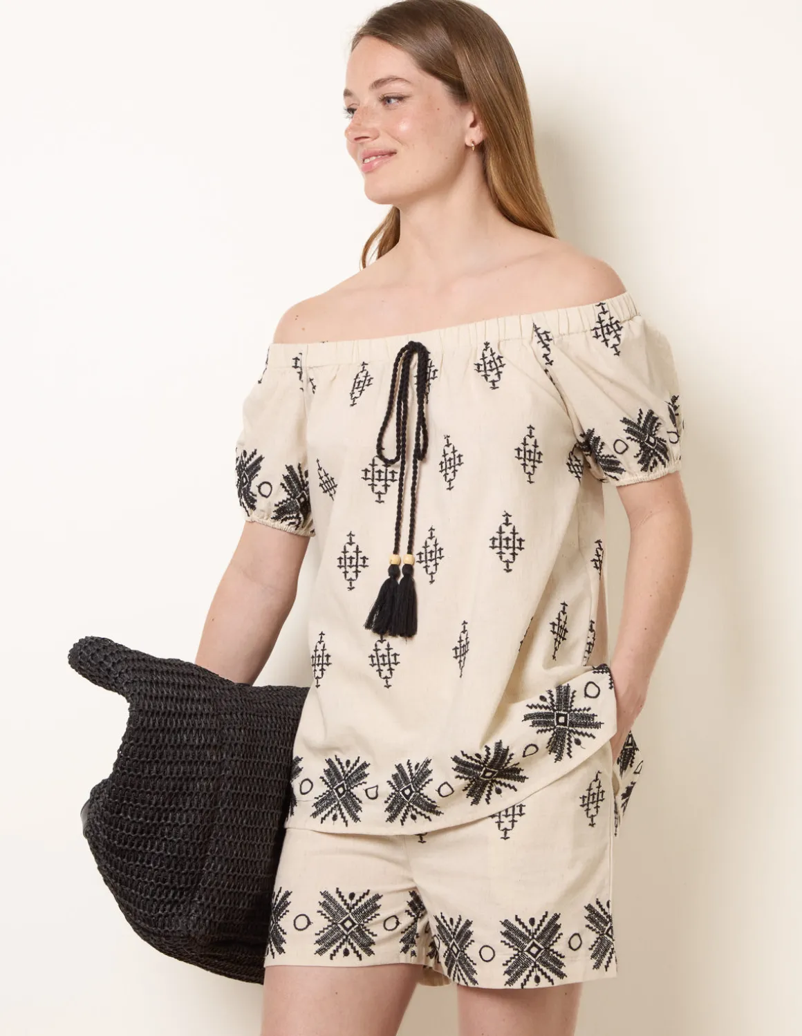 Embroidered Bardot Top