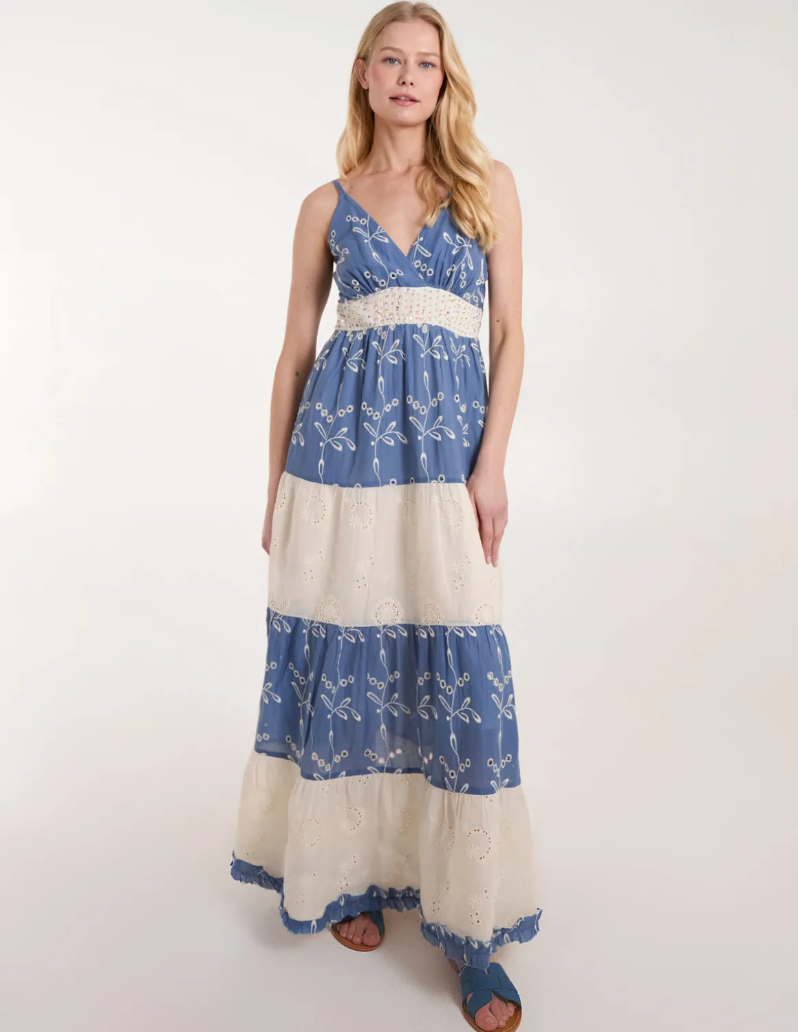 Embroidered Block Out Stripe Cami Dress