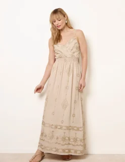 Embroidered Maxi Dress With Adjustable Straps