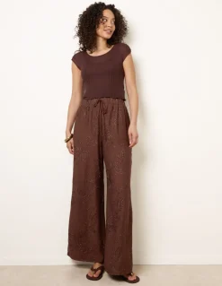 Embroidered Pattern Wide-Leg Trousers