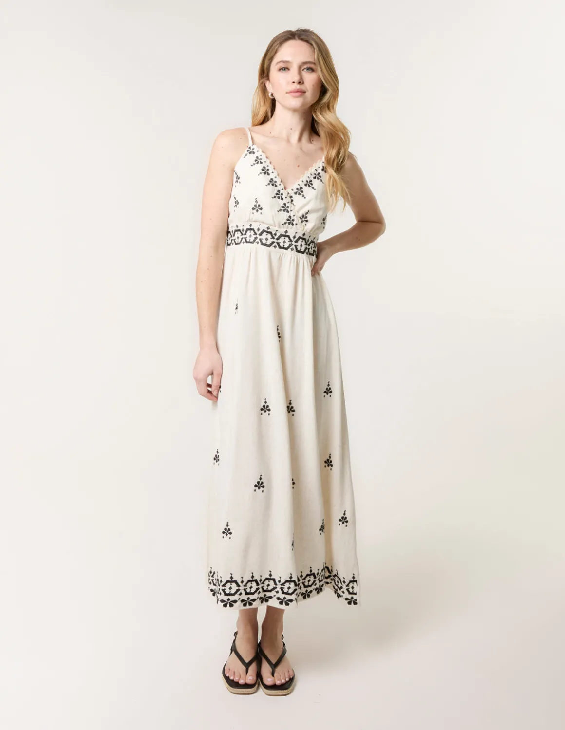 Embroidered Sleeveless Maxi Dress