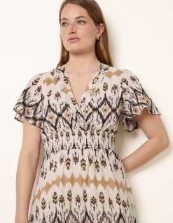Embroidered Wrap Front Midi Dress