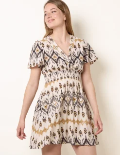 Embroidered Wrap Front Mini Dress